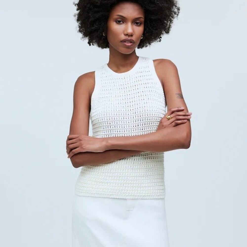 MADEWELL Crochet Knit Crewneck Sweater Tank Top White Cream XL